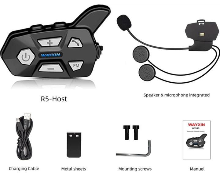 Мотогарнітура Bluetooth на шолом інтерком Wayxin WX-R5 - Фото 3 Мотогарнітура Bluetooth на шолом інтерком Wayxin WX-R5 - изображение 3