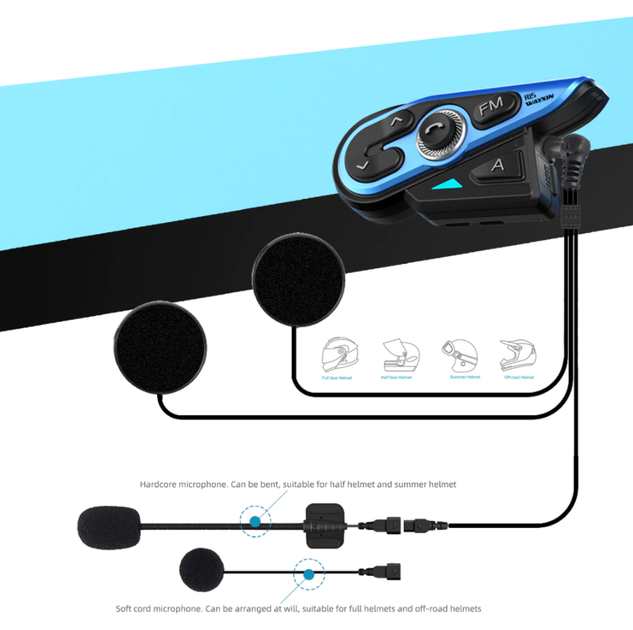 Мотогарнитура Bluetooth на шлем, ПАРА, интерком 1200 м Wayxin R15 - изображение 3