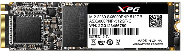 ADATA XPG SX6000 Pro 512GB M.2 2280 PCIe Gen3x4 3D NAND TLC (ASX6000PNP-512GT-C) - зображення 1