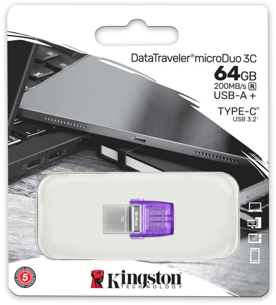 Pendrive Kingston DataTraveler MicroDuo 3C Gen3 64 GB USB-A+USB-C (DTDUO3CG3/64 GB) - obraz 5