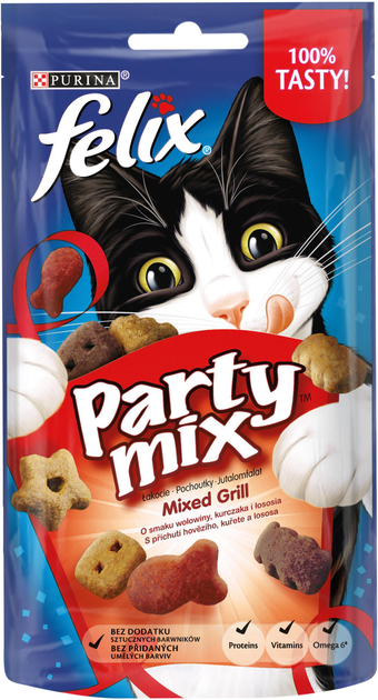 Smakołyk dla kotów PURINA Felix Party Grill Mix o smaku kurczaka, wołowiny i łososia 60g (7613034119889_1) - obraz 1