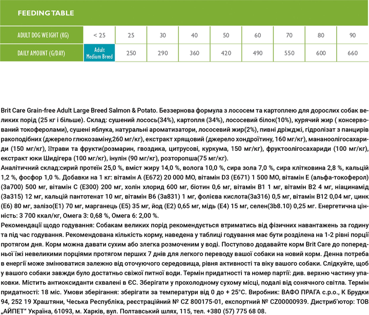 Sucha karma dla psów o wadze od 25 kg Brit Care GF Adult Large Breed Salmon & Potato 3 kg (8595602510191) - obraz 3