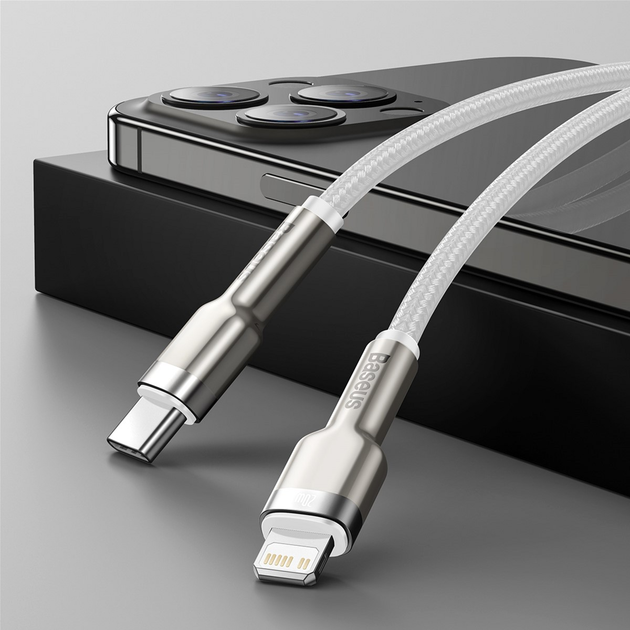 Кабель Baseus Cafule Metal Type-C to Lightning PD 20W 1 м White (CATLJK-A02) - зображення 11
