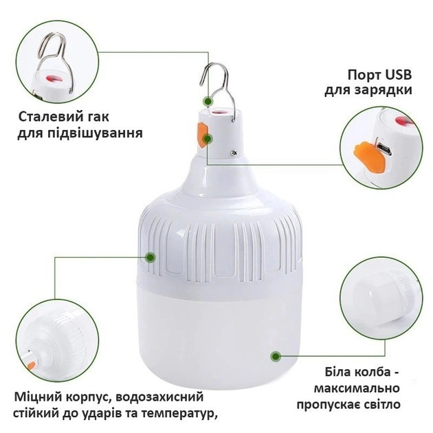 Подвесная LED Лампа-фонарь для кемпинга с аккумулятором 60W/5В/1А с ...