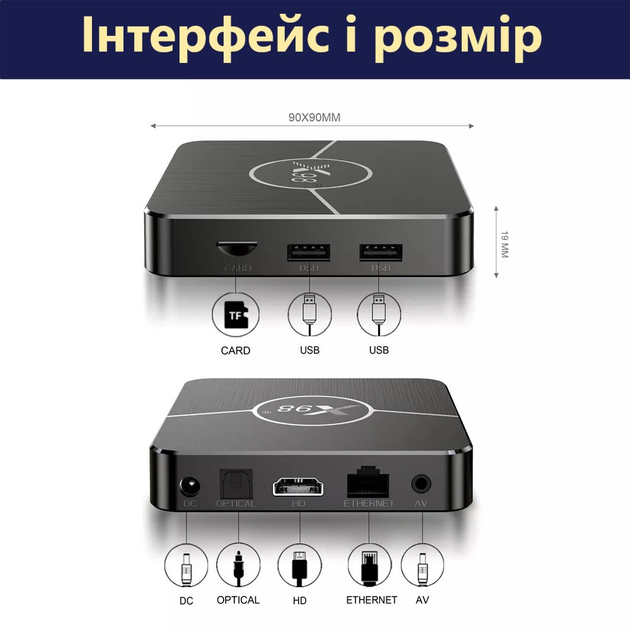 Смарт ТВ Приставка X98 Plus 4/32 Android 11 Amlogic S905W2 Smart TV Box 1080P Full HD, Ultra HD (4K) Original Black - изображение 2