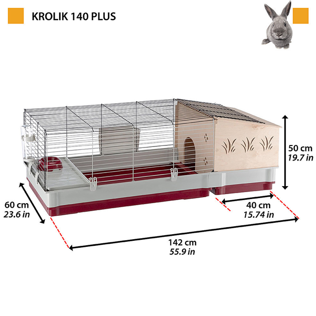 Клетка для кроликов и грызунов Ferplast Krolik 140 Plus 142х60х50 см. Бордовая с домиком (57072570) - зображення 2