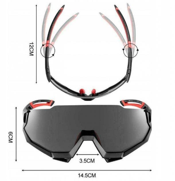 Защитные Спортивные очки ROCKBROS 10131 красные. 5 линз/стекол поляризация UV400 велоочки.тактические - изображение 2