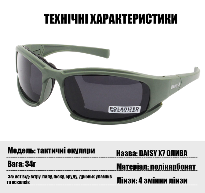 Очки Daisy X7 олива с защитными поликарбонатными линзами - Фото 7 Очки Daisy X7 олива с защитными поликарбонатными линзами - изображение 7