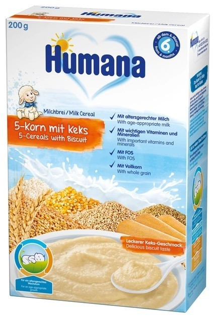 Молочна каша Humana 5 злаків з печивом 200 г - зображення 1