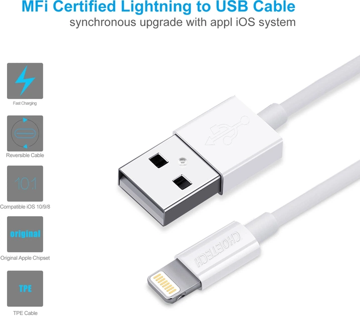Kabel Choetech MFI USB 2.0 (IP0027-WH) - obraz 5