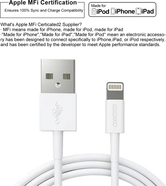 Kabel Choetech MFI USB 2.0 (IP0027-WH) - obraz 6