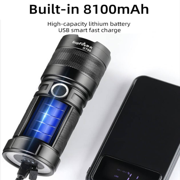 Ліхтар ручний акумуляторний двусторонній GT60 SuperFire 2600 Lumen IP34 - Фото 5 Ліхтар ручний акумуляторний двусторонній GT60 SuperFire 2600 Lumen IP34 - зображення 5