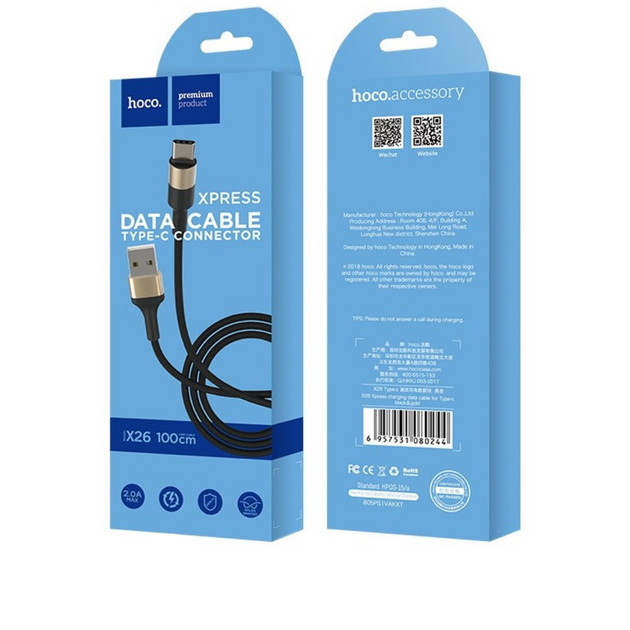 Кабель Hoco X26 Xpress charging data cable for Type-C Black & Gold - Фото 2 Кабель Hoco X26 Xpress charging data cable for Type-C Black & Gold - зображення 2
