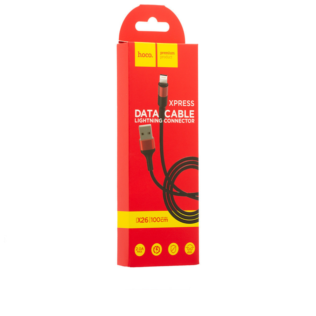 Кабель Hoco X26 Xpress charging data cable for Lightning Black&Red - Фото 2 Кабель Hoco X26 Xpress charging data cable for Lightning Black&Red - изображение 2
