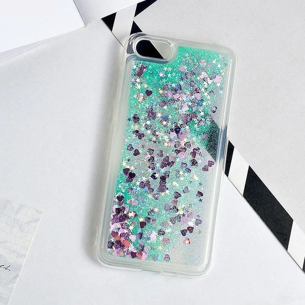Чехол Glitter для Iphone 5 / 5s / SE Бампер Жидкий блеск бирюзовый - Фото 2 Чехол Glitter для Iphone 5 / 5s / SE Бампер Жидкий блеск бирюзовый - изображение 2