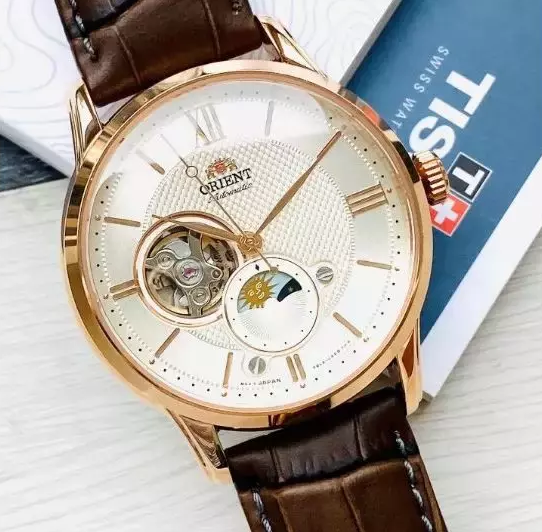 Чоловічий годинник ORIENT RA-AS0009S10B Рожеве золото\Коричневе - зображення 7