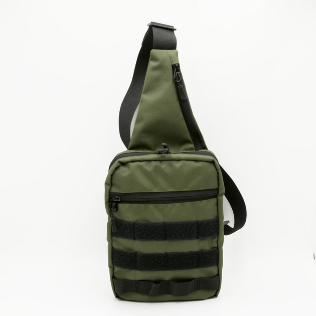 Тактическая сумка-слинг с кобурой на липучке плечевая однолямочная, олива через плечо, нагрудная сумка-кобура - изображение 1