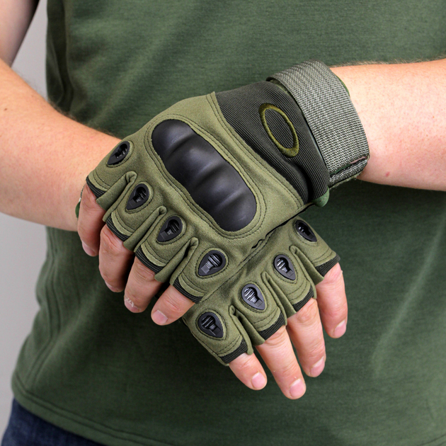 Чоловічі рукавиці без пальців тактичні, рукавиці тактичні олива стрілецькі, Тактичні рукавички для самооборони Олива (L) - зображення 2