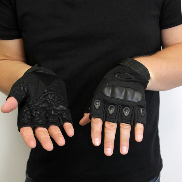 Тактические перчатки открытые армейские, Мужские перчатки штурмовые Oakley беспалые Черные XL - изображение 2