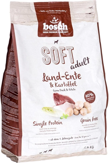 Сухий корм для дорослих собак Bosch Soft Land-Ente&Kartoffel зі смаком качки та картоплі 2.5 кг (4015598009225) - зображення 1