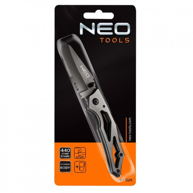 Нож Neo Tools складаний з фiксатором, титановий (63-025) - изображение 2