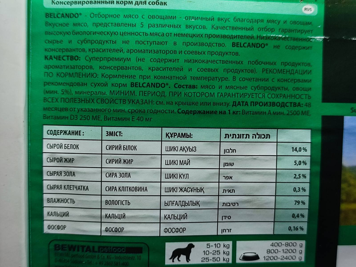 Влажный корм для собак Belcando Отборное мясо с овощами 400 г ...