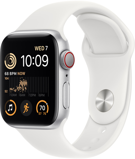 Smartwatch Apple Watch SE GPS + Cellular 40mm Silver Aluminium Case with White Sport Band (MNPP3) - obraz 1