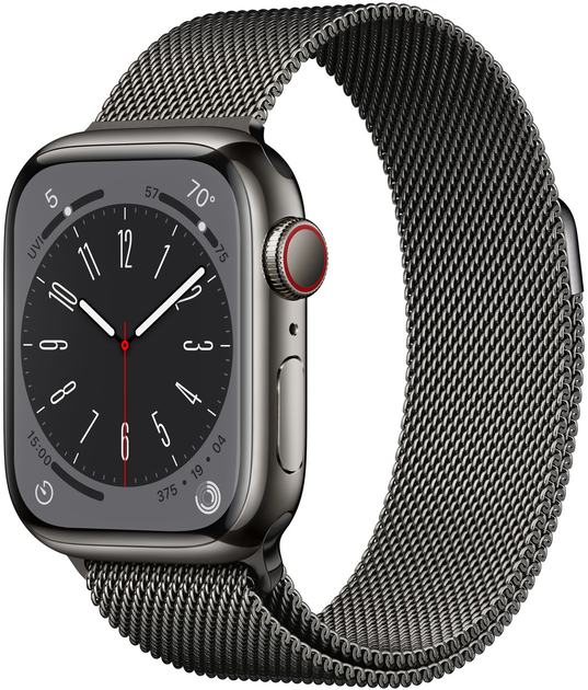 Smartwatch Apple Watch Series 8 GPS + Cellular 41mm Graphite Stainless Steel Case with Graphite Milanese Loop (MNJM3) - obraz 1