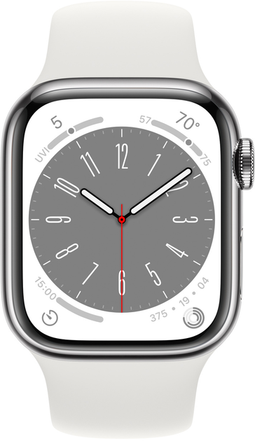 Смарт-годинник Apple Watch Series 8 GPS + Cellular 41mm Silver Stainless Steel Case with White Sport Band (MNJ53) - зображення 2