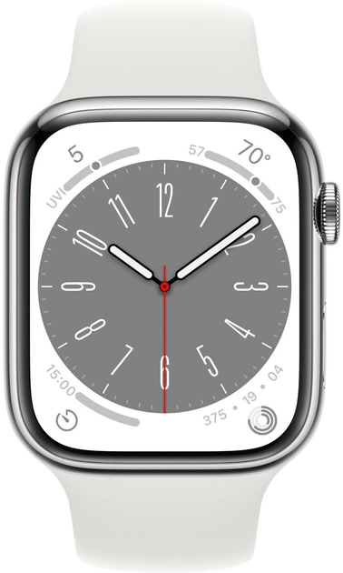 Смарт-годинник Apple Watch Series 8 GPS + Cellular 45mm Silver Stainless Steel Case with White Sport Band (MNKE3) - зображення 2