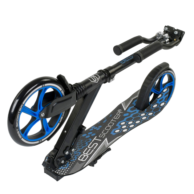 Двухколесный самокат для подростка с амортизатором Best Scooter Черный с голубым - изображение 7