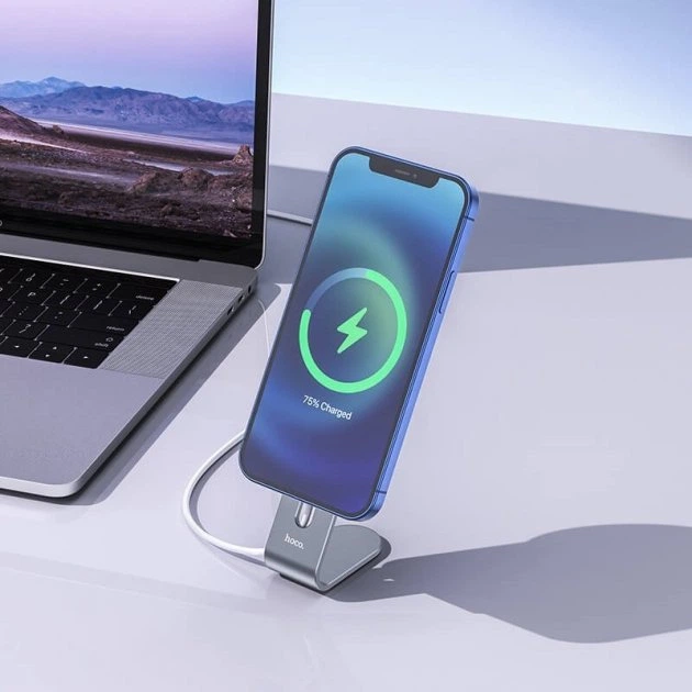 Держатель Hoco PH44 для беспроводной зарядки MagSafe серебристый - Фото 2 Держатель Hoco PH44 для беспроводной зарядки MagSafe серебристый - изображение 2