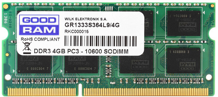 Оперативна пам'ять Goodram SODIMM DDR3-1600 4096MB PC3-12800 (GR1600S364L11S/4G) - зображення 1