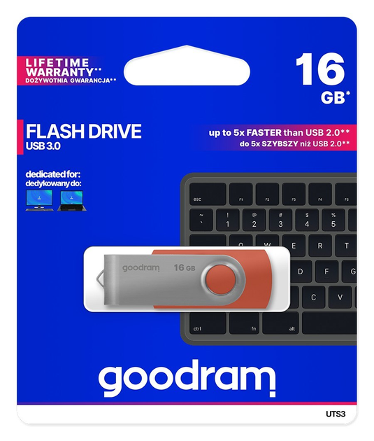 Pendrive Goodram UTS3 16GB USB 3.0 Red (UTS3-0160R0R11) - obraz 2