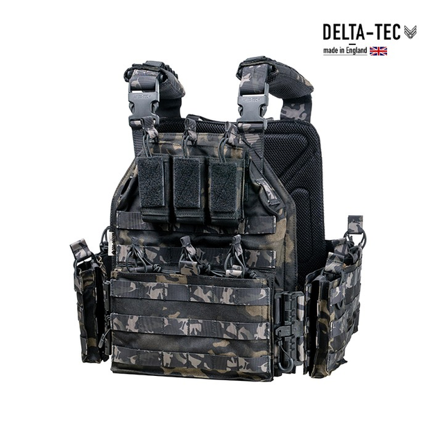 Плитоноска DELTA-TEC Multicam темний-мультикам з підсумками під дев'ять магазинів AR\AK, система MOLLE, підсумка під аптечку та органайзер - зображення 1