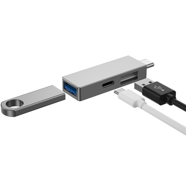 Адаптер WIWU T02 Pro Type-C to 2xUSB+USB-C, Silver - Фото 5 Адаптер WIWU T02 Pro Type-C to 2xUSB+USB-C, Silver - зображення 5