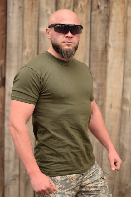 Тактична чоловіча футболка 52 розмір XL військова армійська бавовняна футболка колір олива хакі для ЗСУ 26-102 - зображення 2