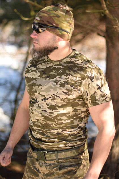 Тактична чоловіча футболка 58 розмір 4XL військова армійська бавовняна футболка колір піксель для ЗСУ 27-112 - зображення 2
