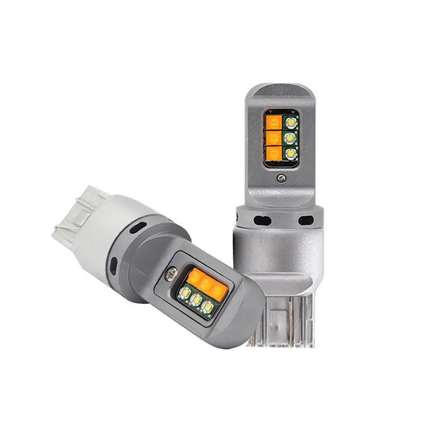 Автолампа светодиодная W21/5W / 7443, цоколь W3x16q, 3535 x 12 smd, бело желтая, 12 - 24 В - изображение 2