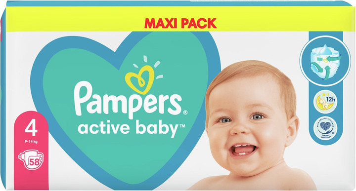Підгузки Pampers Active Baby Розмір 4 (9-14 кг) 58 шт (8001090950819) - зображення 1