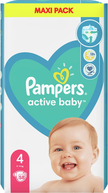 Pieluchy Pampers Active Rozmiar 4 (9-14 kg) 58 szt. (8001090950819) - obraz 2