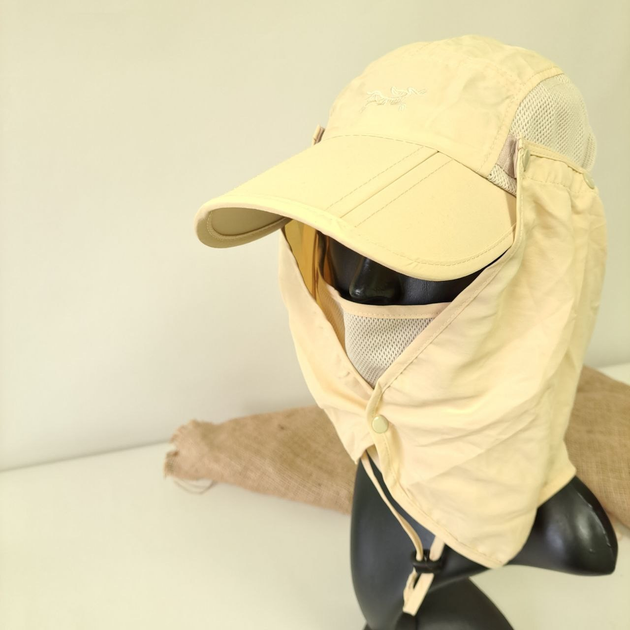 Кепка із захистом тактична капелюх від УФ-променів із захистом шиї від сонця рибацька кепка ARCTERYX Бежева (АН-1625) - зображення 2