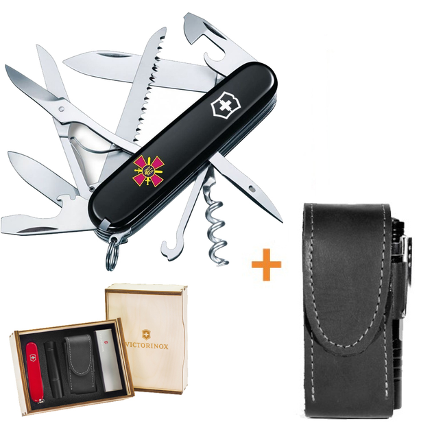 Комплект Ніж Victorinox Huntsman Ukraine 1.3713.3_W0020u + Чохол із ліхтариком Police - зображення 1