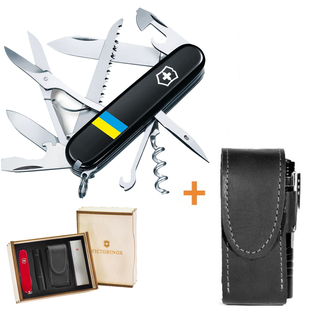 Комплект Нож Victorinox HUNTSMAN UKRAINE 1.3713.3_T1100u + Чехол с фонариком Police - изображение 1