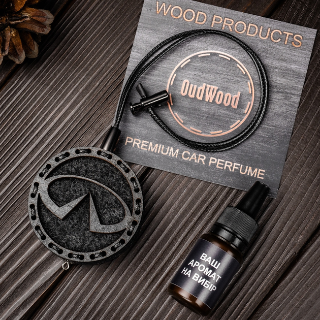 Ароматизатор в машину OudWood из дерева с логотипом Infiniti (Инфинити ...