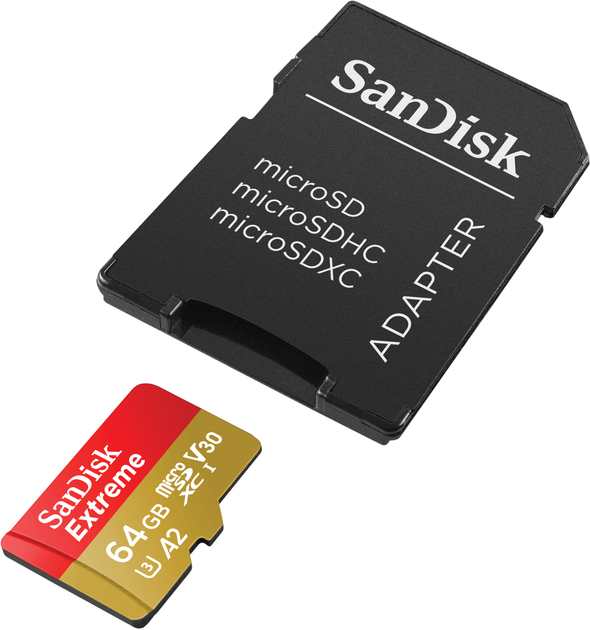 Карта памяти SanDisk microSDXC 64GB Extreme A2 Class 10 V30 UHS-I U3 (SDSQXAH-064G-GN6MA) - изображение 2