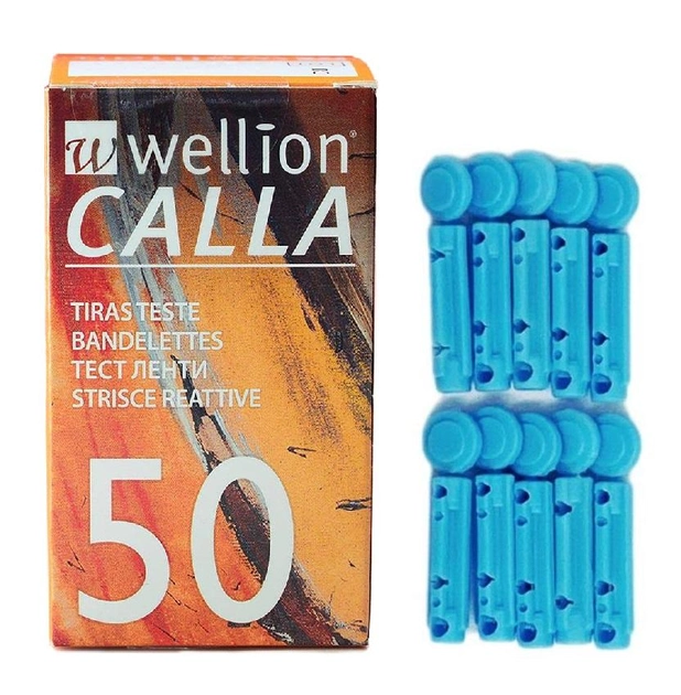 Тест-полоски Wellion Calla (Веллион Калла), 50 шт. + Ланцеты для прокола пальца 30G, 10 шт. - изображение 1