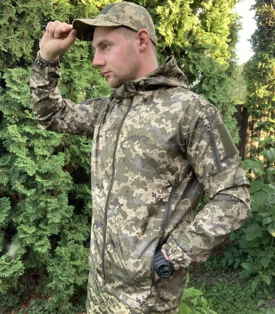 Куртка літня вологостійка з капюшоном піксель soft-shell, Куртка піксель,Тактична військова вітровка ЗСУ 56р. - зображення 1