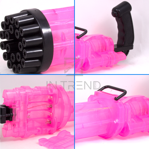 Іграшковий Кулемет генератор мильних бульбашок 21 отворів Gatling BUBBLE GUN Рожевий автомат бульбашкомет з підсвічуванням - зображення 3