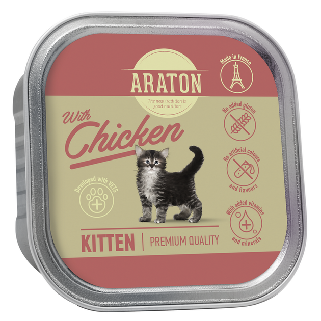 Влажный корм для котят с курицей ARATON Kitten with chicken, 85 г ...